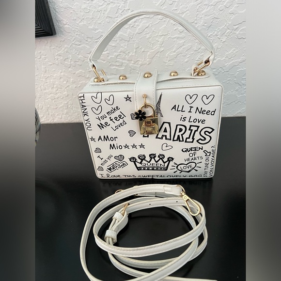 SAM FOREVER Handbags - NEW POP ART CUSTOM WHITE PARIS THEME SAM FOREVER CROSSBODY BAG.